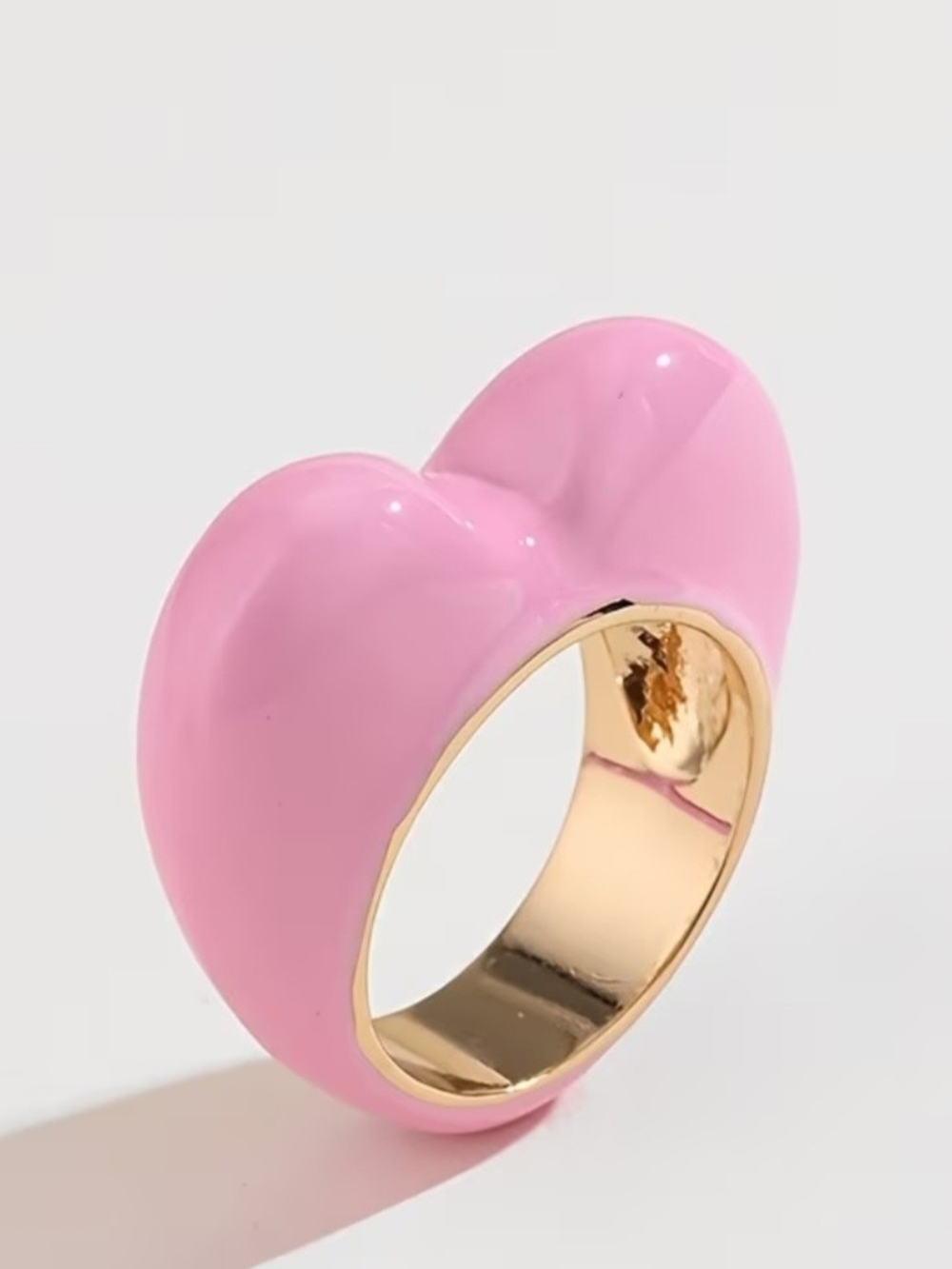 Pink Heart Dome Ring with Gold-Tone Band
